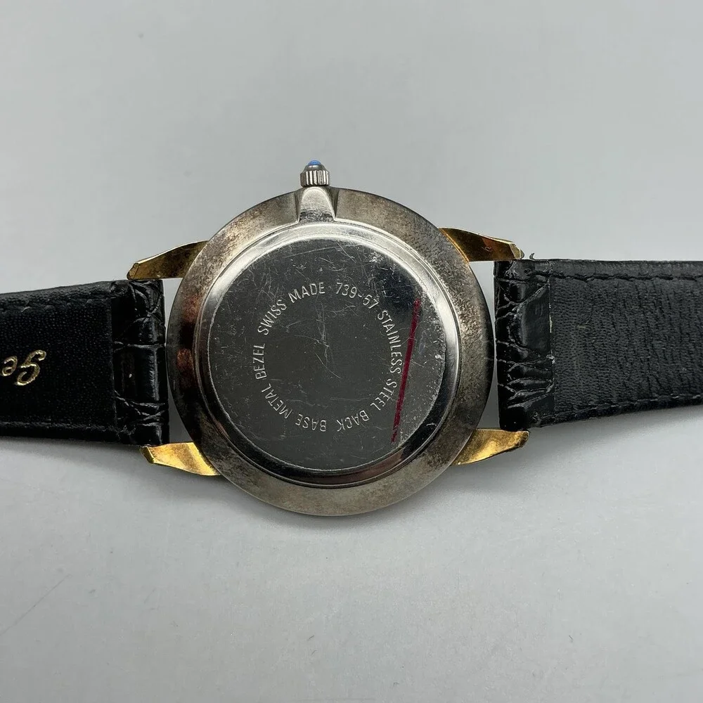 Mathey-Tissot Mens Watch 34mm Moon Phase Leather Date Swiss Made New Battery